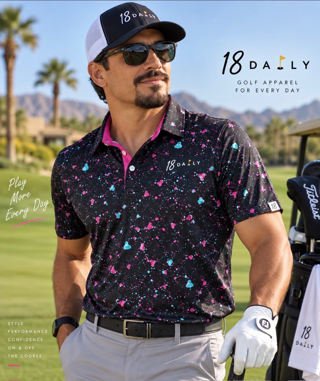 18 DAILY BLACK— After Hours Splatter Performance Polo