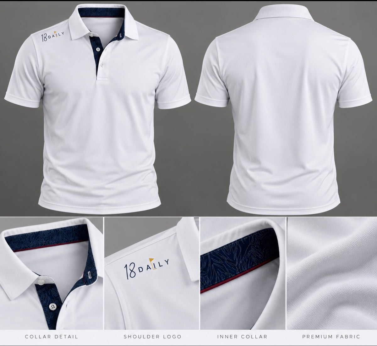 18 DAILY – White Performance Polo