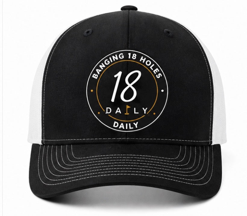 18 Daily Signature Trucker Hat -Round Logo Black & White