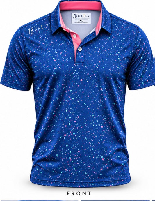 18 DAILY — Electric Blue Splatter Performance Polo