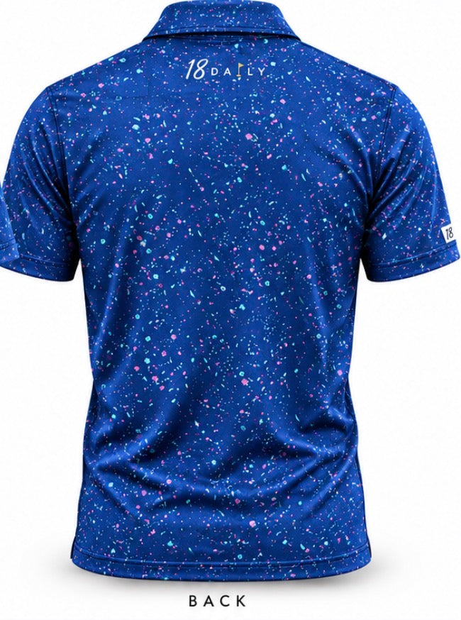 18 DAILY — Electric Blue Splatter Performance Polo