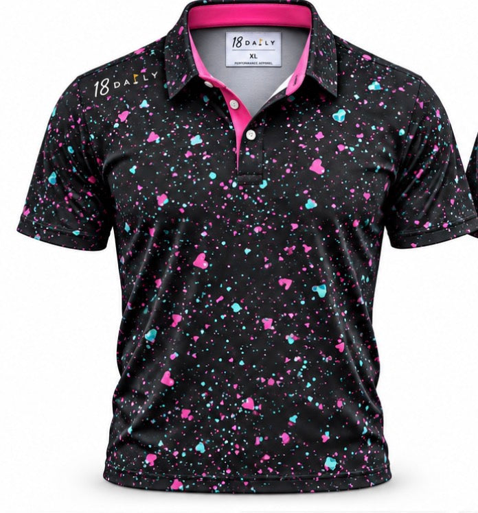 18 DAILY BLACK— After Hours Splatter Performance Polo
