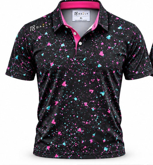 18 DAILY BLACK— After Hours Splatter Performance Polo