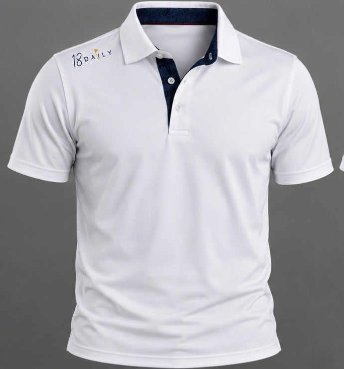 18 DAILY – White Performance Polo