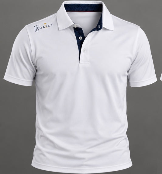 18 DAILY – White Performance Polo