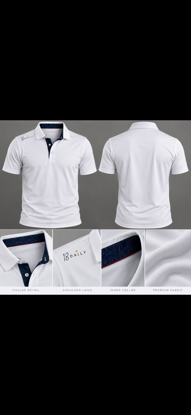 18 DAILY – White Performance Polo