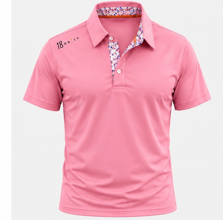 18 DAILY Pink Performance Golf Polo