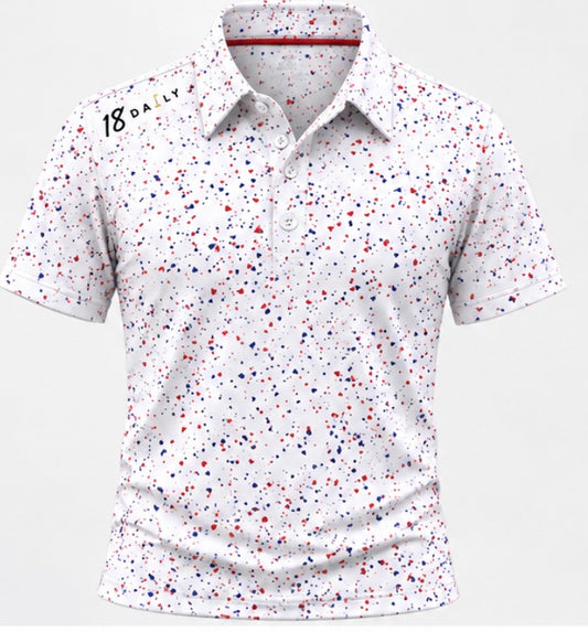 18 DAILY — Red, White & Blue Splatter Polo