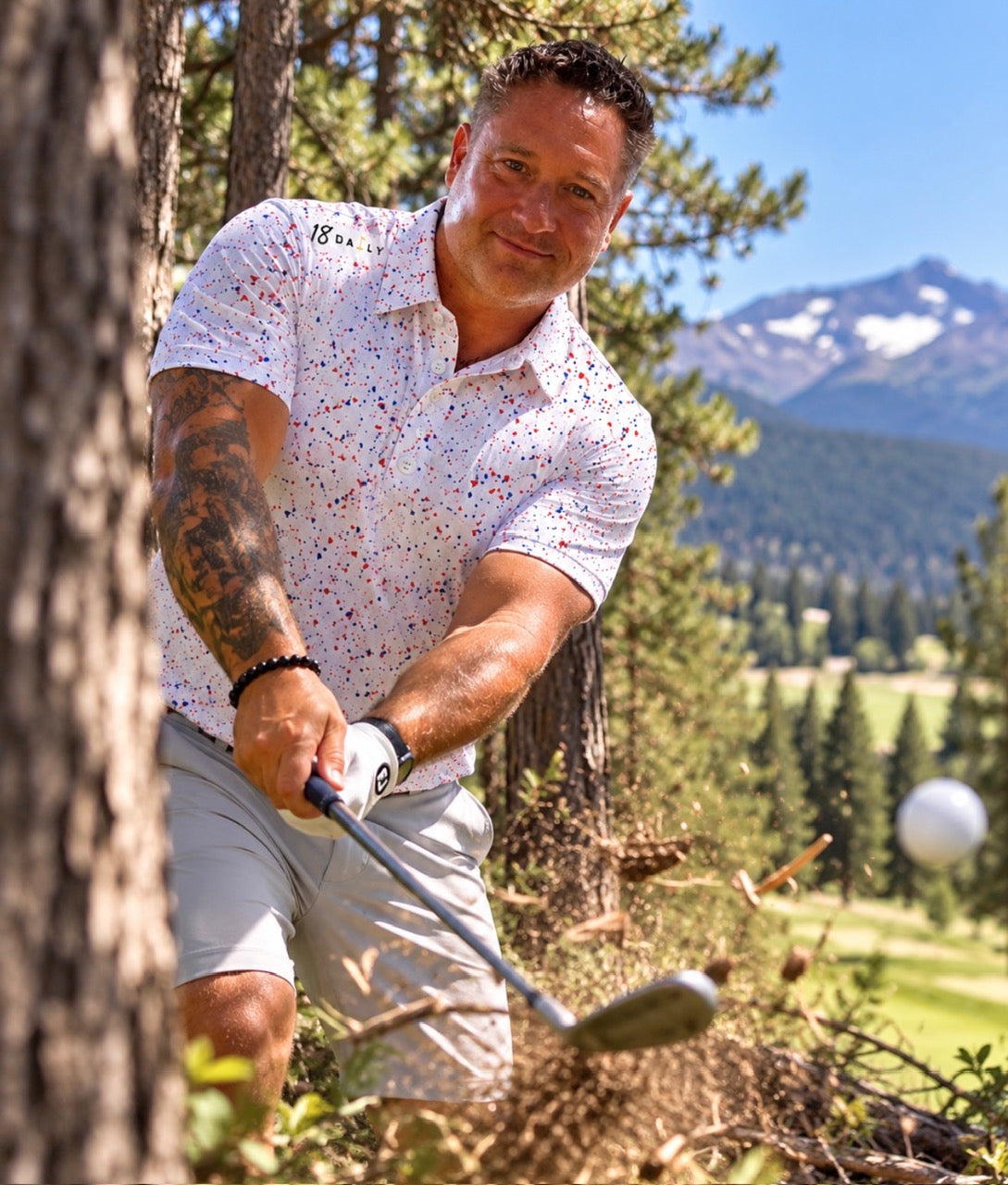 18 DAILY — Red, White & Blue Splatter Polo