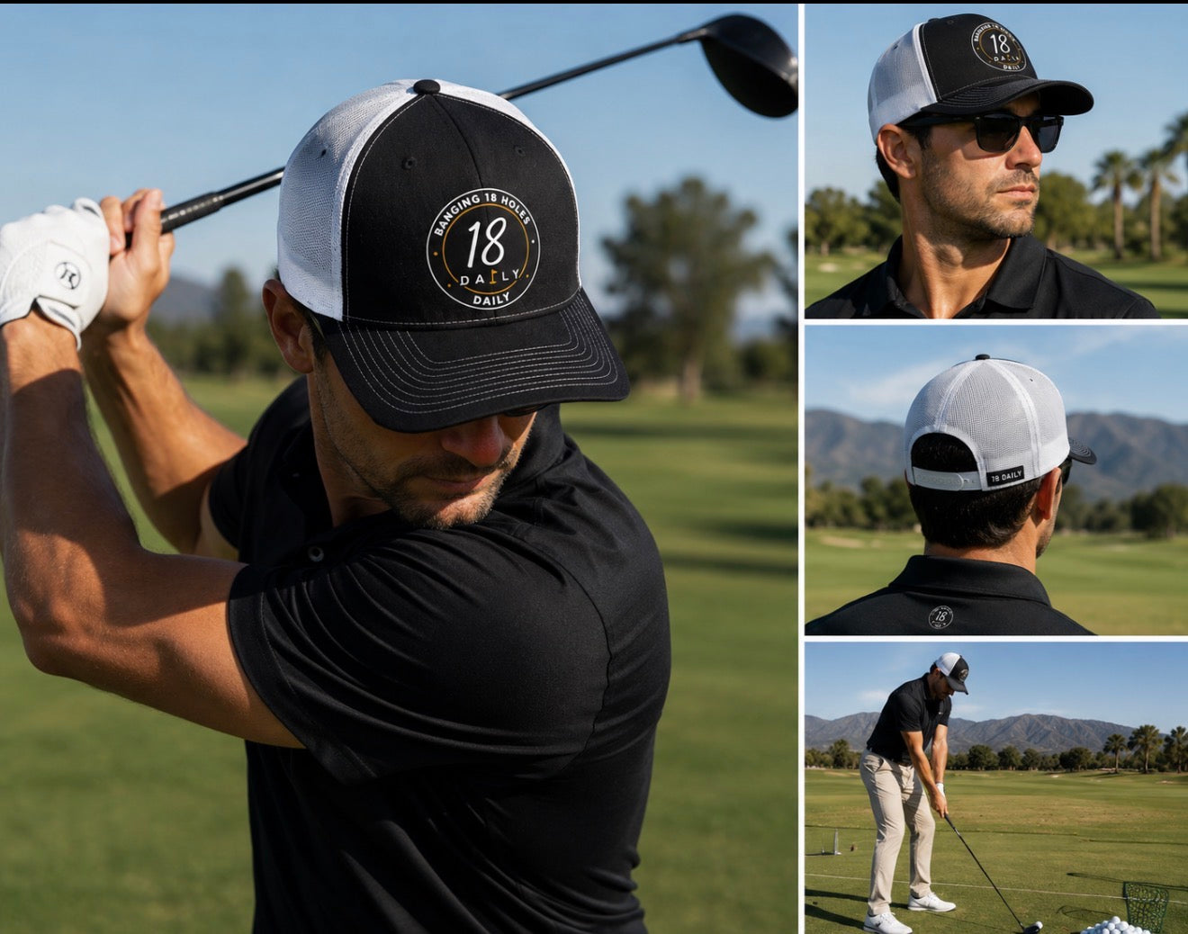 18 Daily Signature Trucker Hat -Round Logo Black & White
